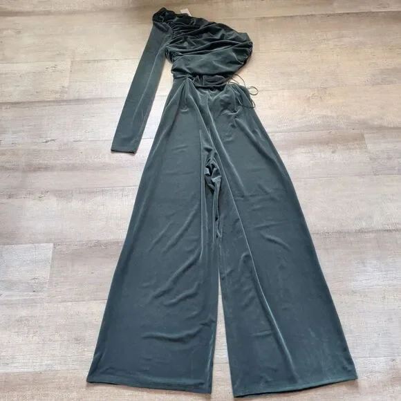 New EXPRESS Velvet One Shoulder Ruched Cutout Jumpsuit Size Small S - Picture 6 of 12
